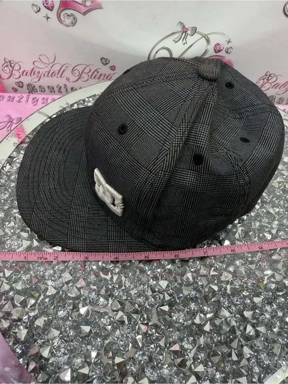 DC hat y2k streetwear rare Black Plaid Snapback Hat with White Logo flex fit